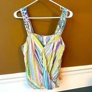 AMANDA UPRICHARD Striped Lightweight Tank Top Size Large Silk